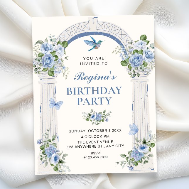 Invitación Cumpleaños de arco floral azul (Subido por el creador)