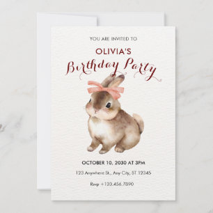 Invitación cumpleaños de arco rosado de conejo