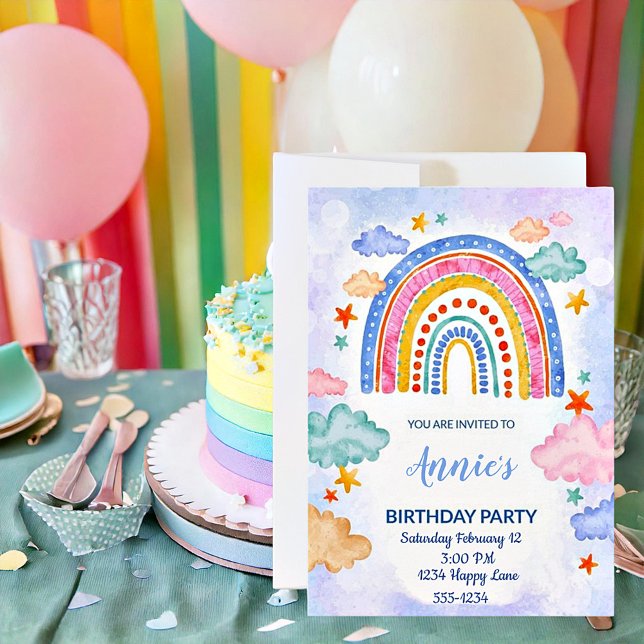 Invitación Cumpleaños de arcoiris dibujado a mano pastel (Subido por el creador)