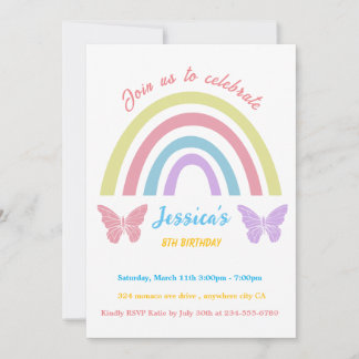 Invitación Cumpleaños de arcoiris y mariposas para Chicas edi