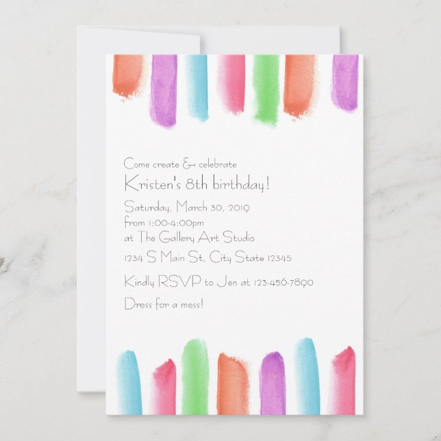 Invitación cumpleaños de arte (Anverso)