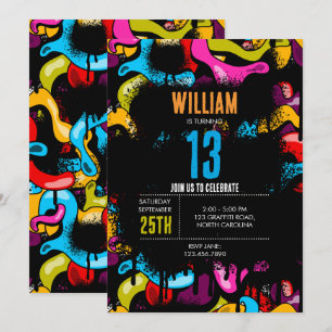 Invitación Cumpleaños de Arte Callejero Hip Hop Graffiti Neon