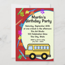 Invitación Cumpleaños de Arte de Autobús Escolar