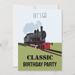 Invitación Cumpleaños de Arte de Tren de Vapor Antiguo en Vía
