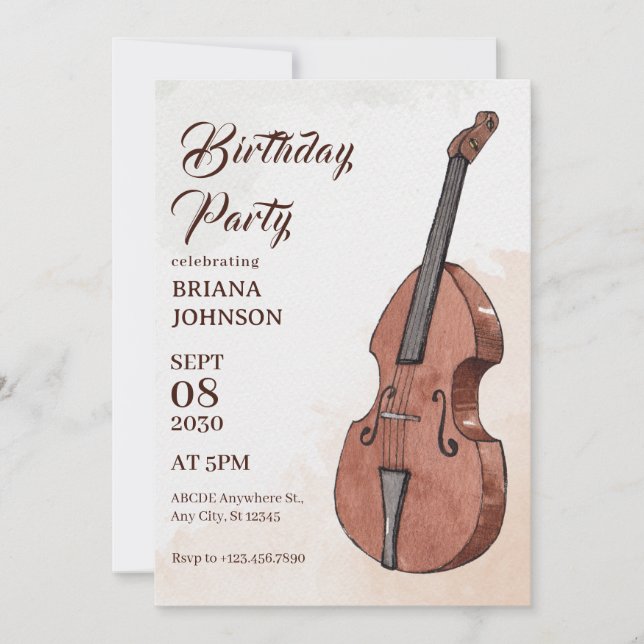Invitación cumpleaños de arte musical (Anverso)