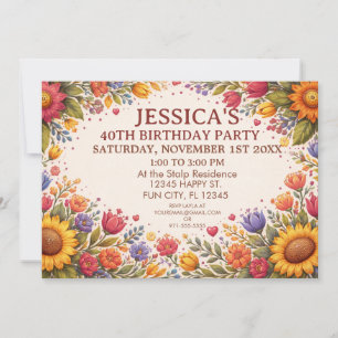 Invitación Cumpleaños de Arte Popular Floral