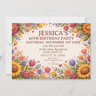 Invitación Cumpleaños de Arte Popular Floral