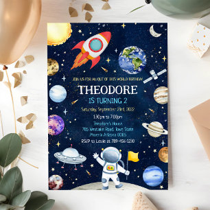 Invitación Cumpleaños de astronauta de cohete de planetas del