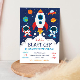 Invitación Cumpleaños de Astronauta de Nave Espacial de Cohet