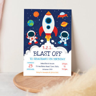 Invitación Cumpleaños de Astronauta de Nave Espacial de Cohet