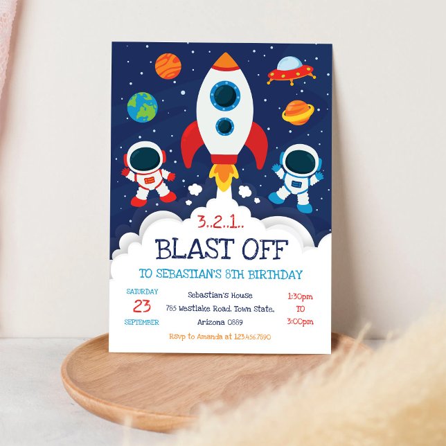 Invitación Cumpleaños de Astronauta de Nave Espacial de Cohet (Subido por el creador)