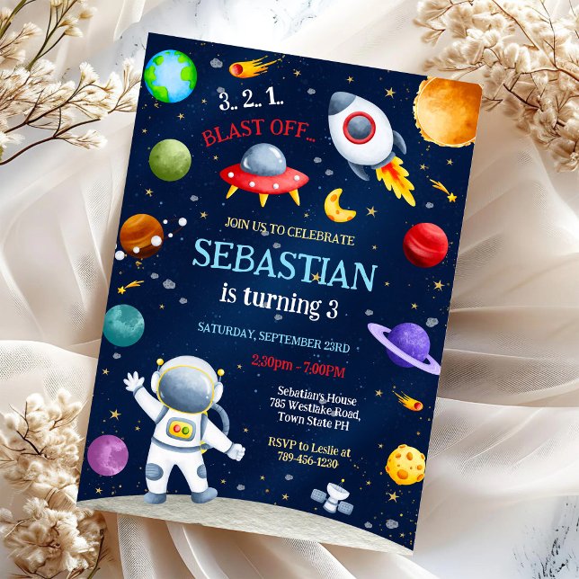 Invitación Cumpleaños de Astronauta de Nave Espacial en el Es (Subido por el creador)