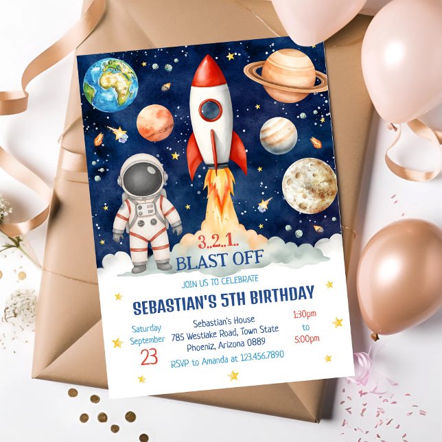 Invitación Cumpleaños de Astronauta de Nave Espacial Galaxia  (Subido por el creador)