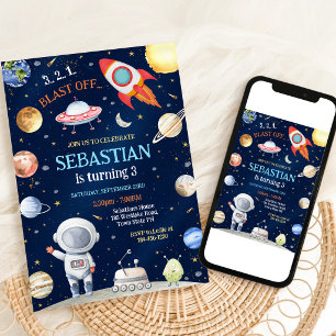 Invitación Cumpleaños de Astronauta del Espacio Exterior Gala