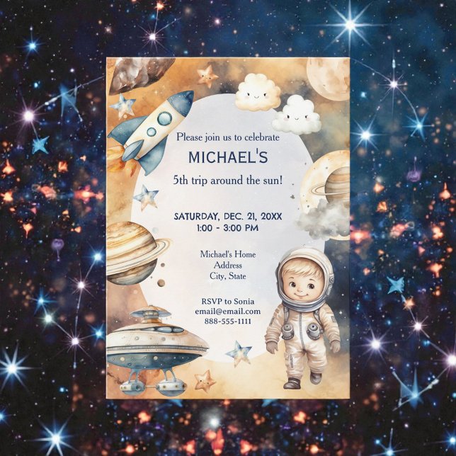 Invitación Cumpleaños de astronauta espacial caprichoso (Subido por el creador)