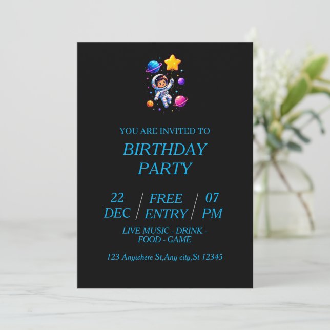 Invitación Cumpleaños de astronauta explorador espacial perso (Anverso de pie)