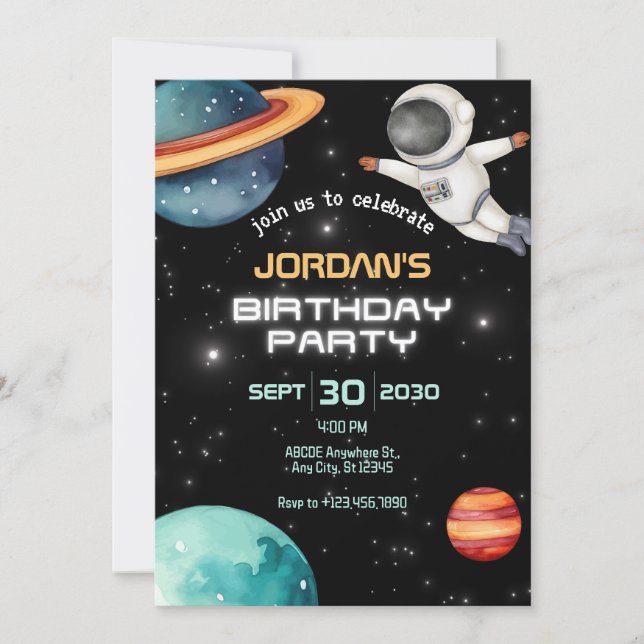 Invitación cumpleaños de astronautas del planeta del espacio  (Anverso)