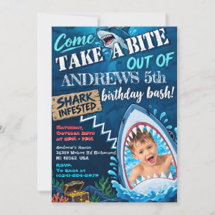 Invitación Cumpleaños de Ataque de Tiburón con Foto Personali