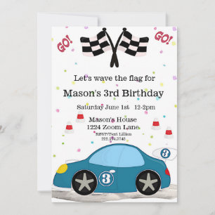 Invitación Cumpleaños de Auto de Carreras, 3er Cumpleaños