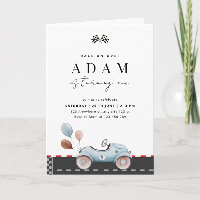 Invitación Cumpleaños de Auto de Carreras Cumpleaños Rápido C (Anverso)