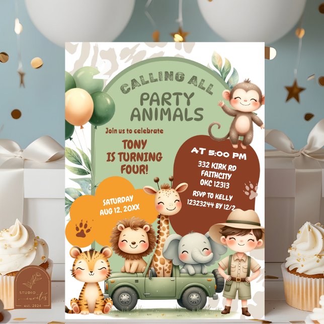 Invitación Cumpleaños de aventura de niño de animales de safa (Subido por el creador)