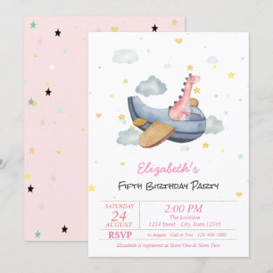 Invitación Cumpleaños de avión de bebé dino lindo estrellas
