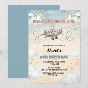 Invitación Cumpleaños de avión hora de volar