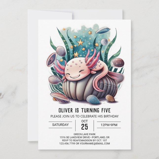 Invitación Cumpleaños de Axolotl Editable (Anverso)