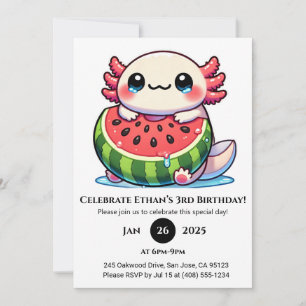 Invitación Cumpleaños de Axolotl en Flotador de Sandía