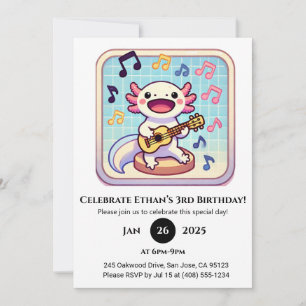 Invitación Cumpleaños de Axolotl intérprete de Ukulele