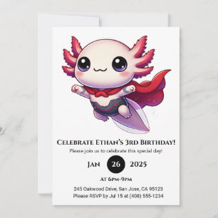 Invitación Cumpleaños de Axolotl Superhéroe en Armadura