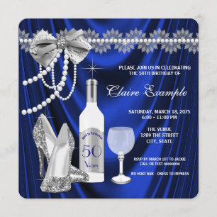 Invitación Cumpleaños de Azul Real y Plata Envejecido a la Pe