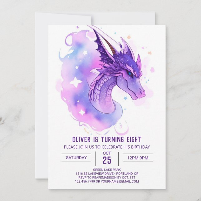 Invitación Cumpleaños de Baby Dragon (Anverso)