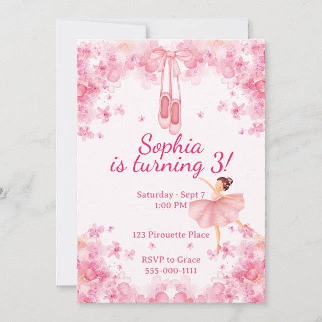 Invitación Cumpleaños de Bailarina (Anverso)