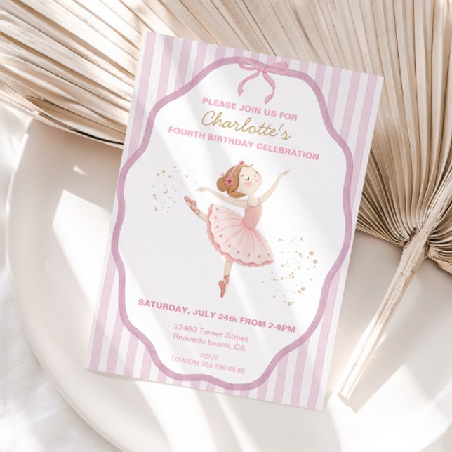 Invitación Cumpleaños de bailarina a cualquier edad, niña bal (cute ballerina any age birthday invitation )