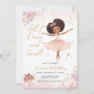 Invitación Cumpleaños de Bailarina Africana Americana Floral 