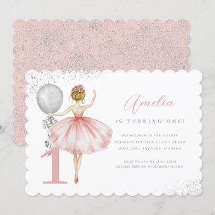 Invitación Cumpleaños de Bailarina con Brillo Rosa