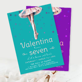 Invitación Cumpleaños de bailarina de baile y giro de azul tu