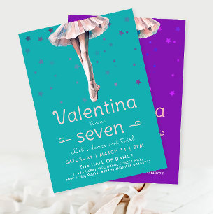 Invitación Cumpleaños de bailarina de baile y giro de azul tu