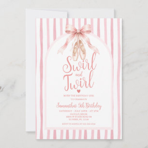 Invitación Cumpleaños de bailarina de lazo rosa, remolino y g