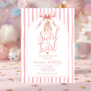 Invitación Cumpleaños de bailarina de lazo rosa, remolino y g