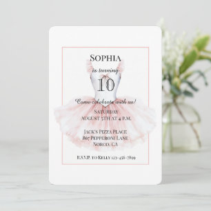 Invitación Cumpleaños de Bailarina de Tutú Blanco Rosa