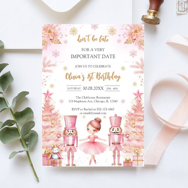 Invitación Cumpleaños de Bailarina Lazos Rosa Marrón Capricho (Subido por el creador)
