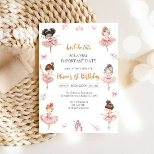 Invitación Cumpleaños de Bailarina Lazos Rosa Marrón Capricho