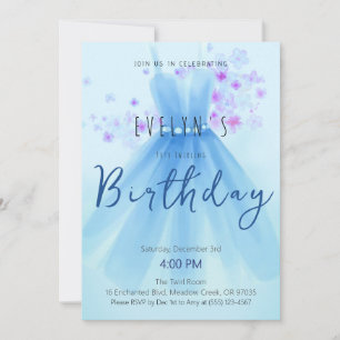 Invitación Cumpleaños de Bailarina Niña Tutú Azul Fiesta de B
