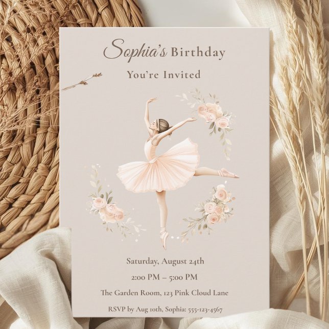 Invitación Cumpleaños de Bailarina Personalizado con Floral R (Subido por el creador)