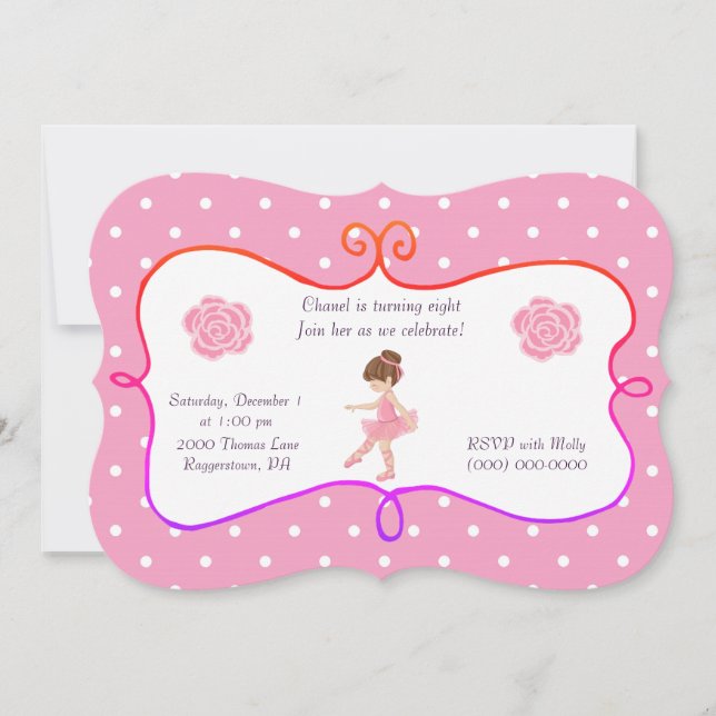 Invitación Cumpleaños de Bailarina Rosa (Anverso)