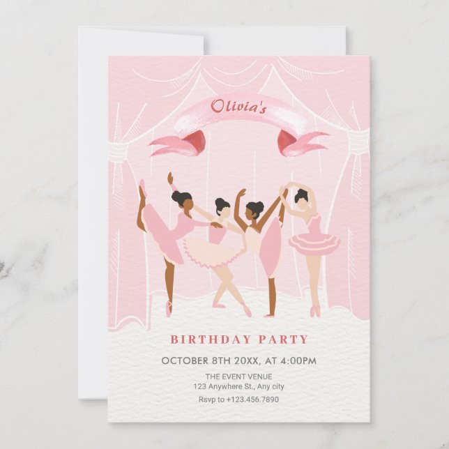 Invitación cumpleaños de bailarina rosa (Anverso)