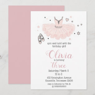 Invitación Cumpleaños de Bailarina Rosa Elegante