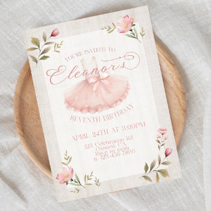 Invitación Cumpleaños de Bailarina, Tutú, Tutú Rosa, Cumpleañ